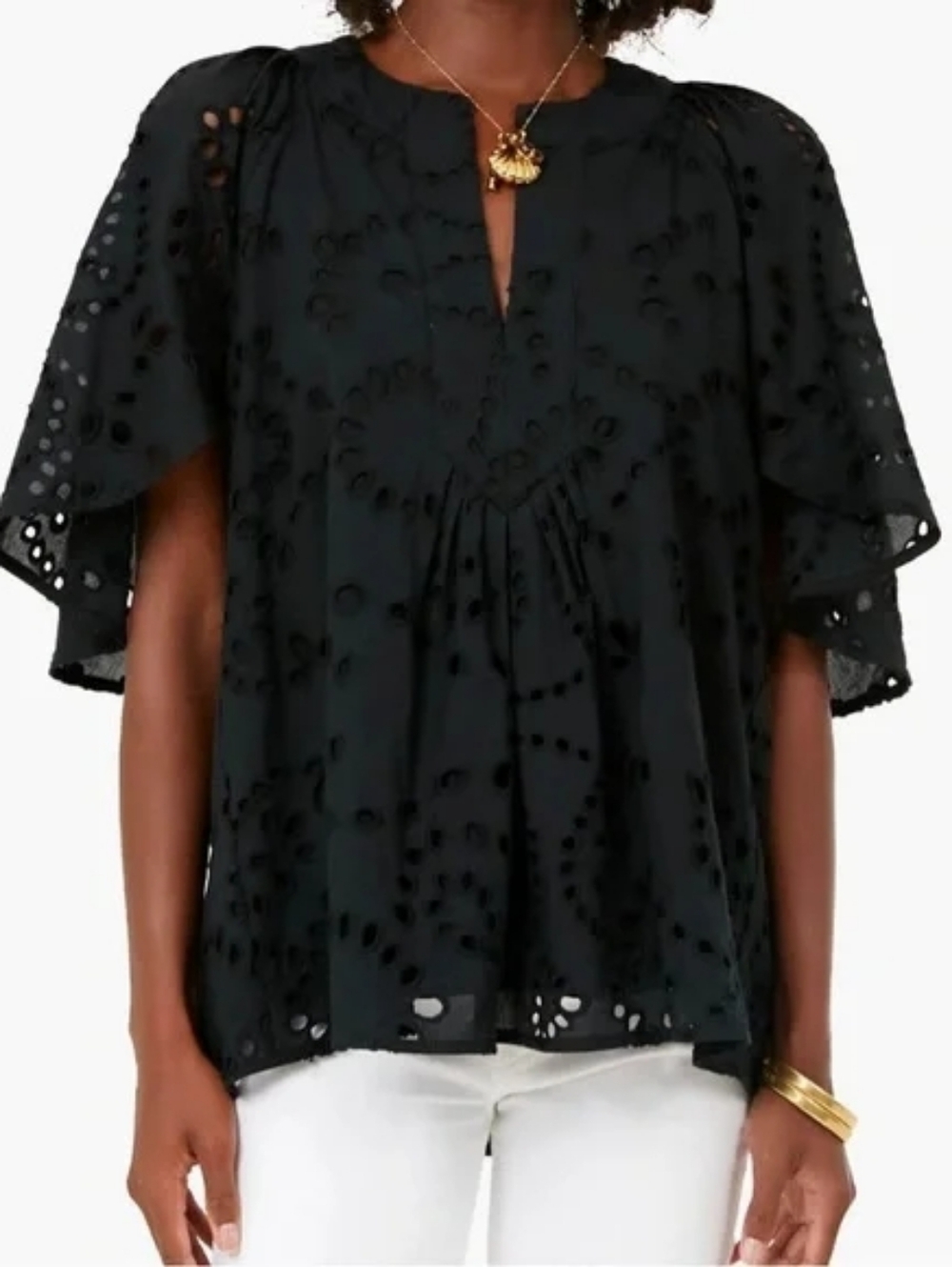 Tuckernuck Black Finley Eyelet Flutter Top Size XS